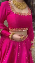 Pink Color Chinon Fabric Thread With Sequence Work Lehenga