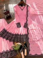 Pink Color Faux Georgette Fabric Thread Work Palazzo Suit