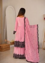 Pink Color Faux Georgette Fabric Thread Work Palazzo Suit