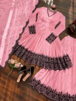 Pink Color Faux Georgette Fabric Thread Work Palazzo Suit