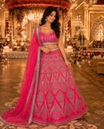 Pink Color Malai Satin Fabric Sequence With Real Mirror Work Lehenga