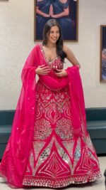 Pink Color Malai Satin Fabric Sequence With Real Mirror Work Lehenga