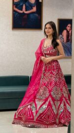 Pink Color Malai Satin Fabric Sequence With Real Mirror Work Lehenga
