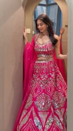 Pink Color Malai Satin Fabric Sequence With Real Mirror Work Lehenga
