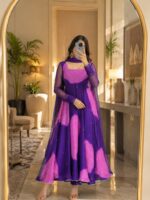 Purple Color Faux Georgette Fabric Digital Print Work Anarkali Suit