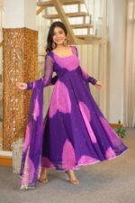 Purple Color Faux Georgette Fabric Digital Print Work Anarkali Suit