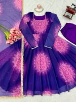 Purple Color Faux Georgette Fabric Digital Print Work Anarkali Suit