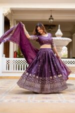 Purple Color Gold Crush Fabric Embroidery Work Lehenga