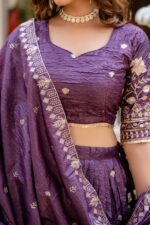 Purple Color Gold Crush Fabric Embroidery Work Lehenga