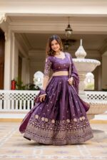 Purple Color Gold Crush Fabric Embroidery Work Lehenga