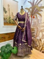 Purple Color Gold Crush Fabric Embroidery Work Lehenga