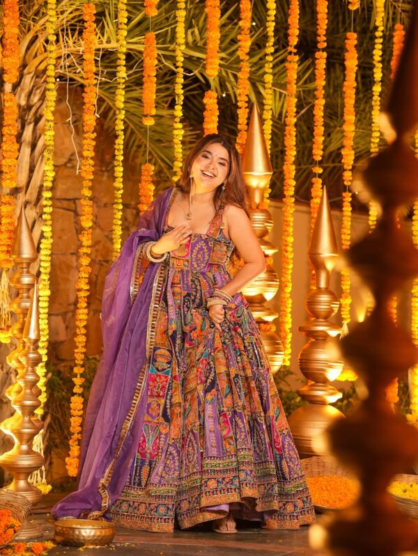 Purple Color Pure Original Crepe Fabric Embroidery Work Gown