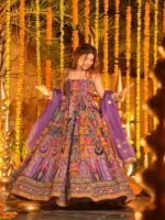 Purple Color Pure Original Crepe Fabric Embroidery Work Gown