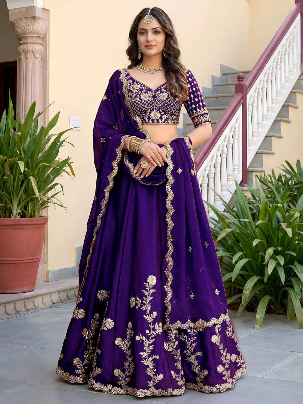 Purple Color Rangoli Silk Fabric Jari And Dori With Sequence Embroidery Work Lehenga