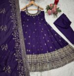 Purple Color Vichitra Silk Fabric Coding Embroidery Sequence With Jari Work Gown