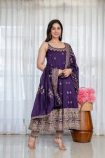 Purple Color Vichitra Silk Fabric Coding Embroidery Sequence With Jari Work Gown