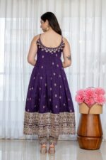 Purple Color Vichitra Silk Fabric Coding Embroidery Sequence With Jari Work Gown