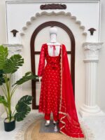 Rakhi Special Red Color Chinon Silk Fabric Thread With Sequence Work Anarkali Suit