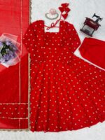 Rakhi Special Red Color Chinon Silk Fabric Thread With Sequence Work Anarkali Suit