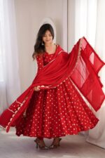 Rakhi Special Red Color Chinon Silk Fabric Thread With Sequence Work Anarkali Suit