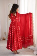 Rakhi Special Red Color Chinon Silk Fabric Thread With Sequence Work Anarkali Suit