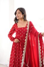 Rakhi Special Red Color Chinon Silk Fabric Thread With Sequence Work Anarkali Suit