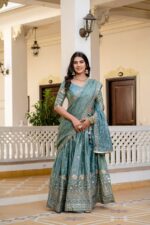 Rama Color Gold Crush Fabric Embroidery Work Lehenga