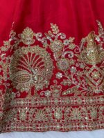 Red Color Chinon Fabric Coding With Sequence Work Lehenga