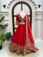 Red Color Chinon Fabric Coding With Sequence Work Lehenga