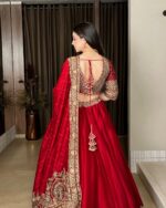 Red Color Chinon Fabric Coding With Sequence Work Lehenga