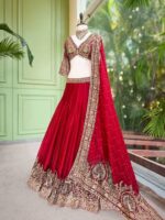 Red Color Chinon Fabric Coding With Sequence Work Lehenga