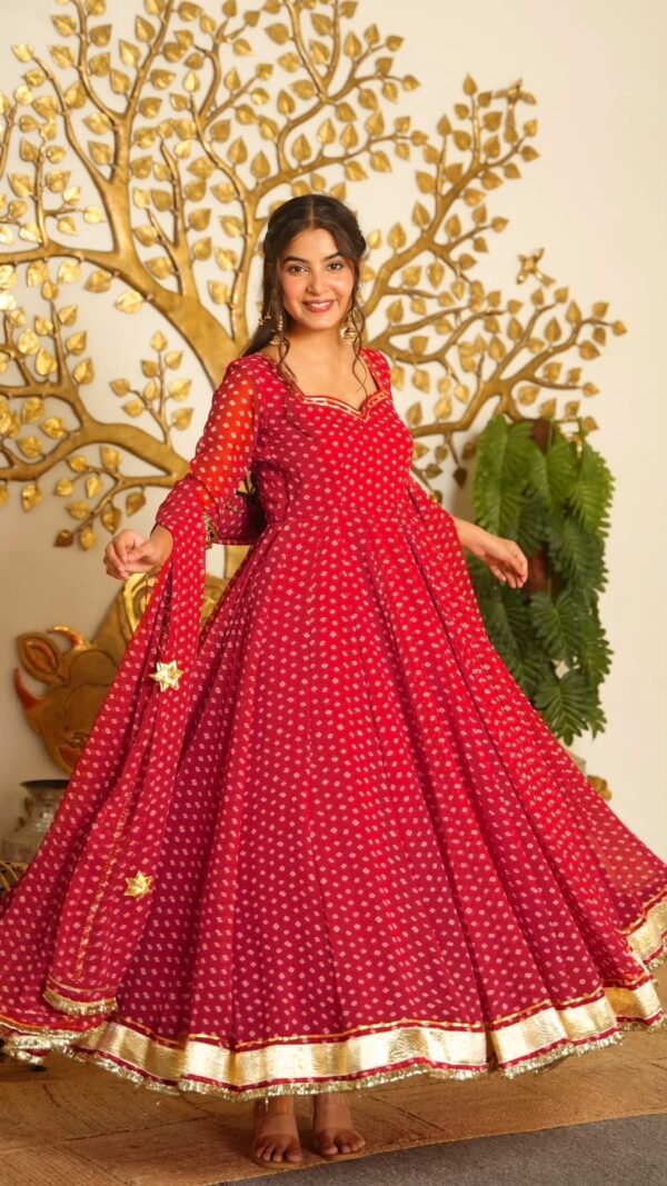 Red Color Faux Georgette Fabric Digital Print Work Anarkali Suit
