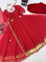 Red Color Faux Georgette Fabric Digital Print Work Anarkali Suit