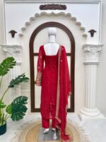 Red Color Faux Georgette Fabric Sequence Work Suit