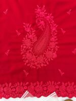 Red Color Faux Georgette Fabric Thread Work Palazzo Suit
