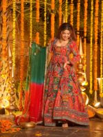 Red Color Pure Original Crepe Fabric Embroidery Work Gown