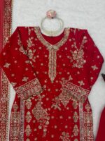 Red Color Roman Silk Fabric Sequence With Pearl Work Palazzo Suit