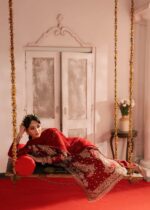 Red Color Roman Silk Fabric Sequence With Pearl Work Palazzo Suit