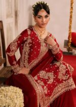 Red Color Roman Silk Fabric Sequence With Pearl Work Palazzo Suit