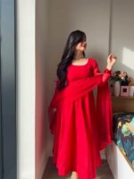 Red Color Tabby Silk Fabric Anarkali Suit
