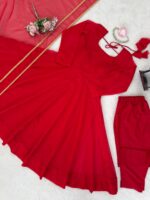 Red Color Tabby Silk Fabric Anarkali Suit