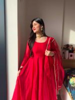 Red Color Tabby Silk Fabric Anarkali Suit