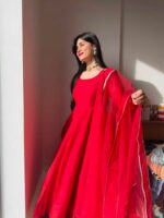 Red Color Tabby Silk Fabric Anarkali Suit