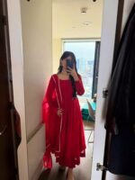 Red Color Tabby Silk Fabric Anarkali Suit