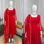 Red Color Tabby Silk Fabric Anarkali Suit