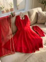 Red Color Tabby Silk Fabric Anarkali Suit