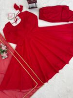 Red Color Tabby Silk Fabric Anarkali Suit