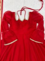 Red Color Tabby Silk Fabric Mirror Fancy Lace Work Anarkali Palazzo Suit