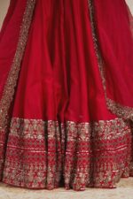 Red Color Vichitra Silk Fabric Thread With Sequence Work Lehenga