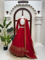 Red Color Vichitra Silk Fabric Thread With Sequence Work Lehenga